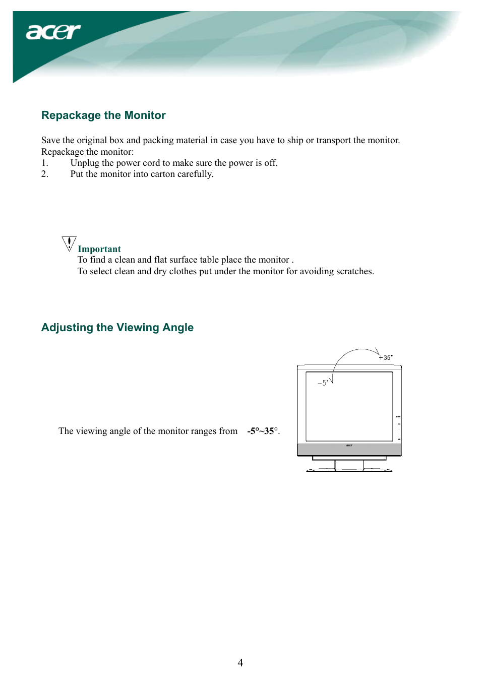 Acer AL1932 User Manual | Page 4 / 10