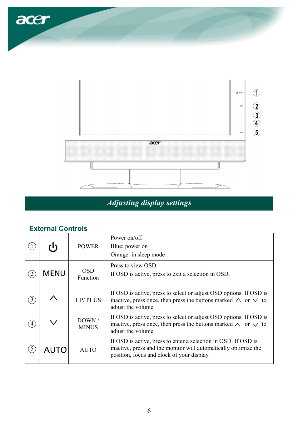 Adjusting display settings | Acer AL1932 User Manual | Page 6 / 10