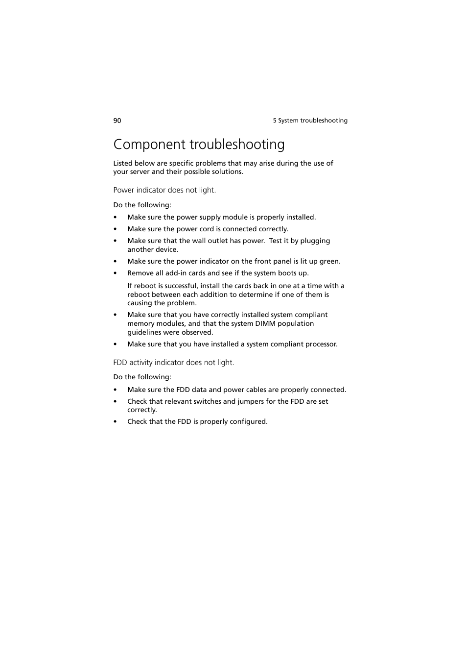 Component troubleshooting | Acer Altos G330 Series User Manual | Page 108 / 134