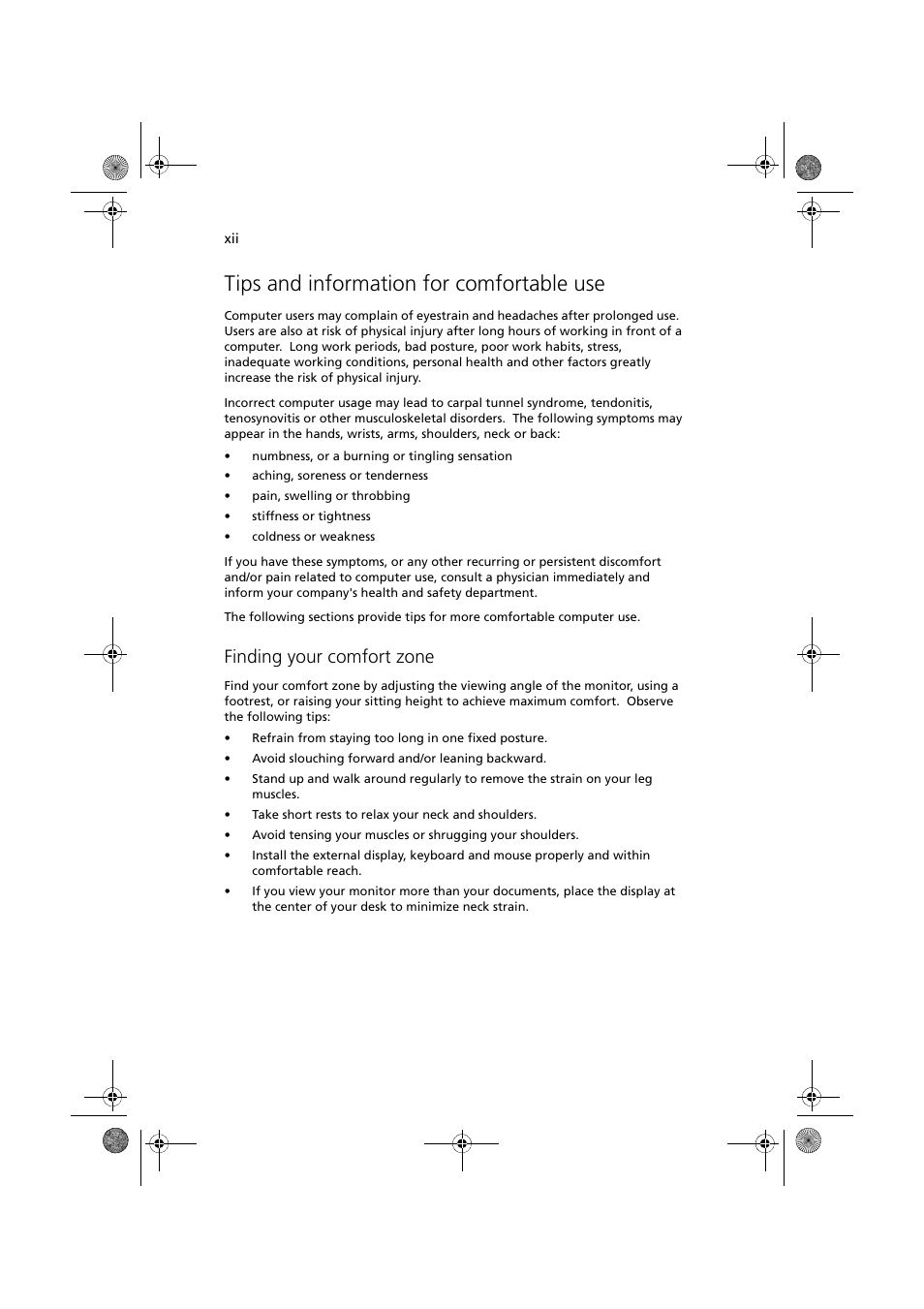 Tips and information for comfortable use, Finding your comfort zone | Acer Altos G330 Series User Manual | Page 12 / 134