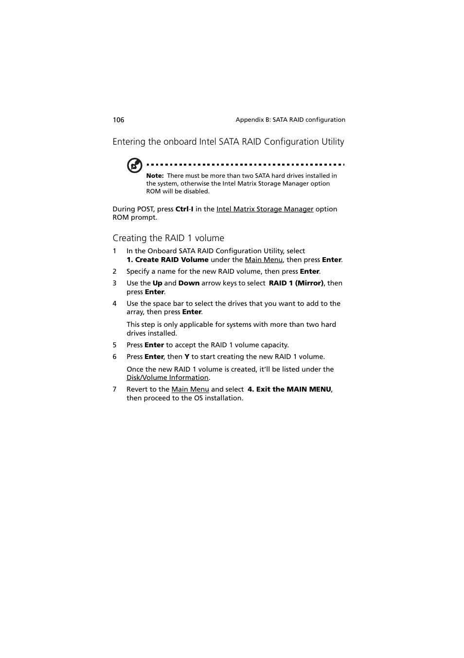 Creating the raid 1 volume | Acer Altos G330 Series User Manual | Page 124 / 134