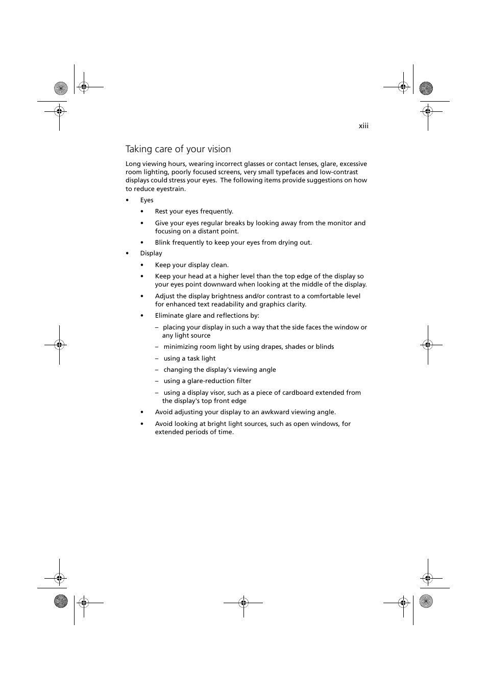 Taking care of your vision | Acer Altos G330 Series User Manual | Page 13 / 134