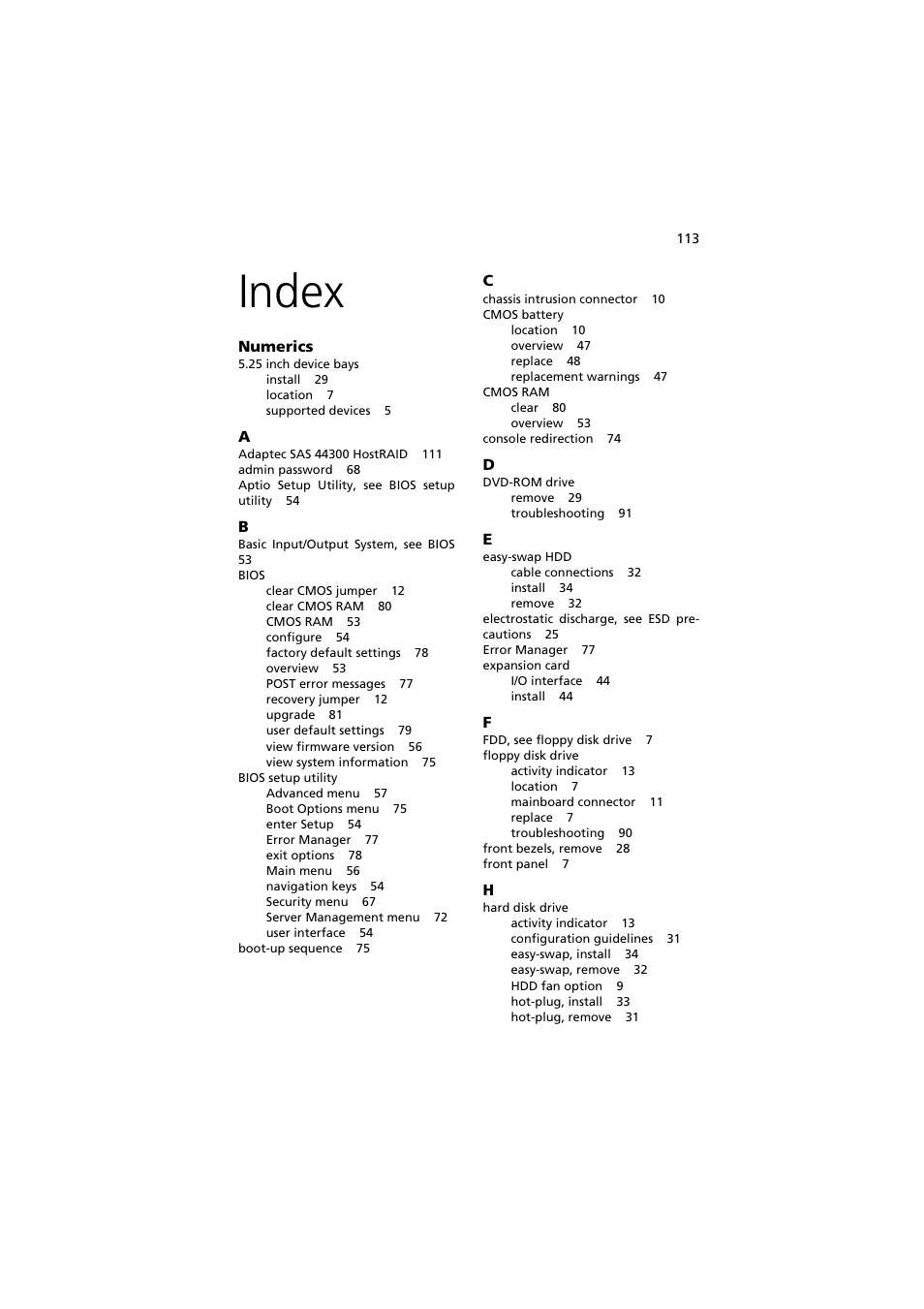 Index, Index 113 | Acer Altos G330 Series User Manual | Page 131 / 134