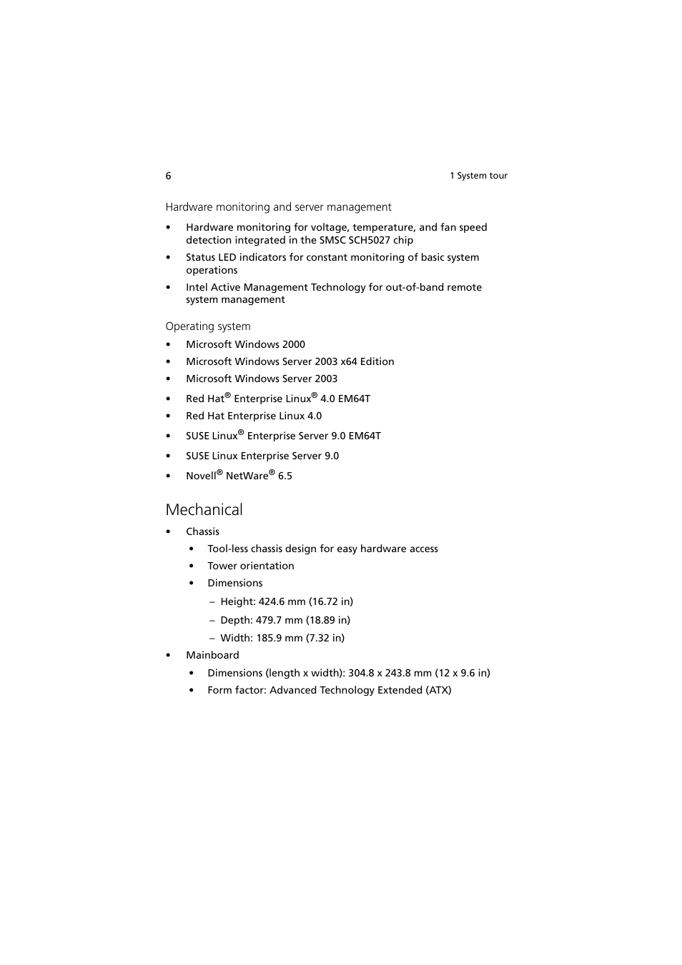 Mechanical, Mechanical 6 | Acer Altos G330 Series User Manual | Page 24 / 134