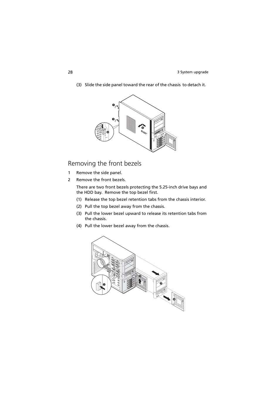 Removing the front bezels | Acer Altos G330 Series User Manual | Page 46 / 134