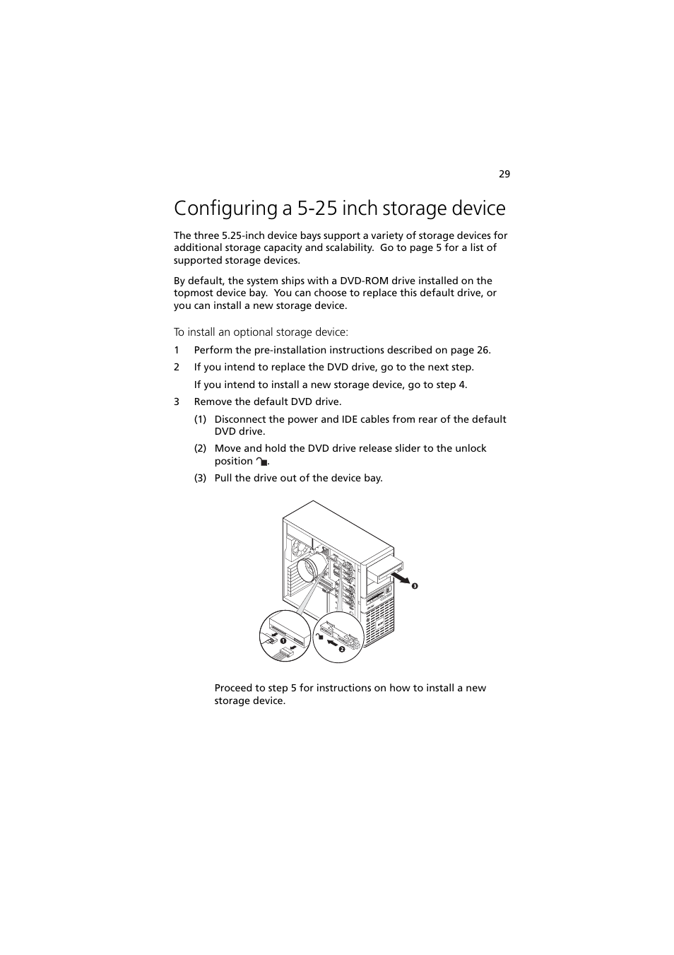 Configuring a 5-25 inch storage device | Acer Altos G330 Series User Manual | Page 47 / 134