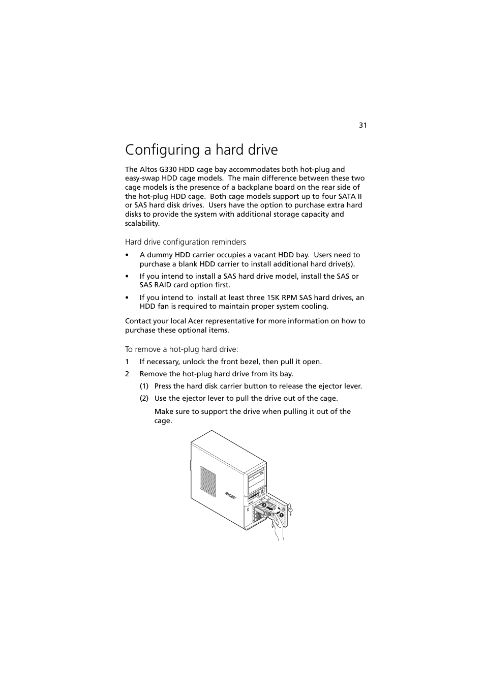 Configuring a hard drive | Acer Altos G330 Series User Manual | Page 49 / 134