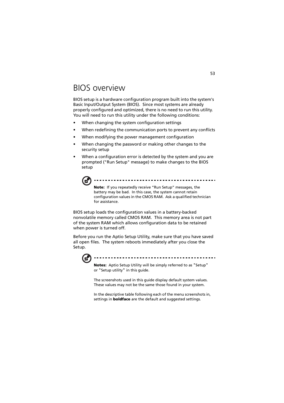 Bios overview | Acer Altos G330 Series User Manual | Page 71 / 134