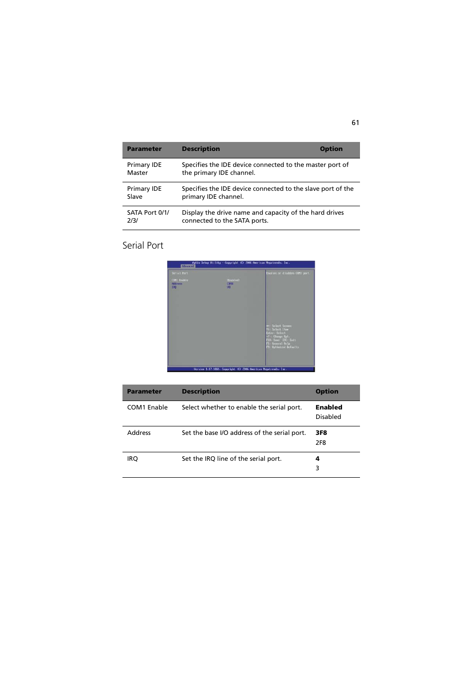 Serial port | Acer Altos G330 Series User Manual | Page 79 / 134