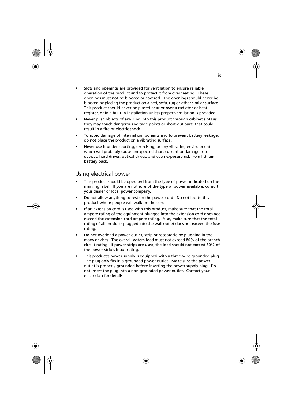 Using electrical power | Acer Altos G330 Series User Manual | Page 9 / 134