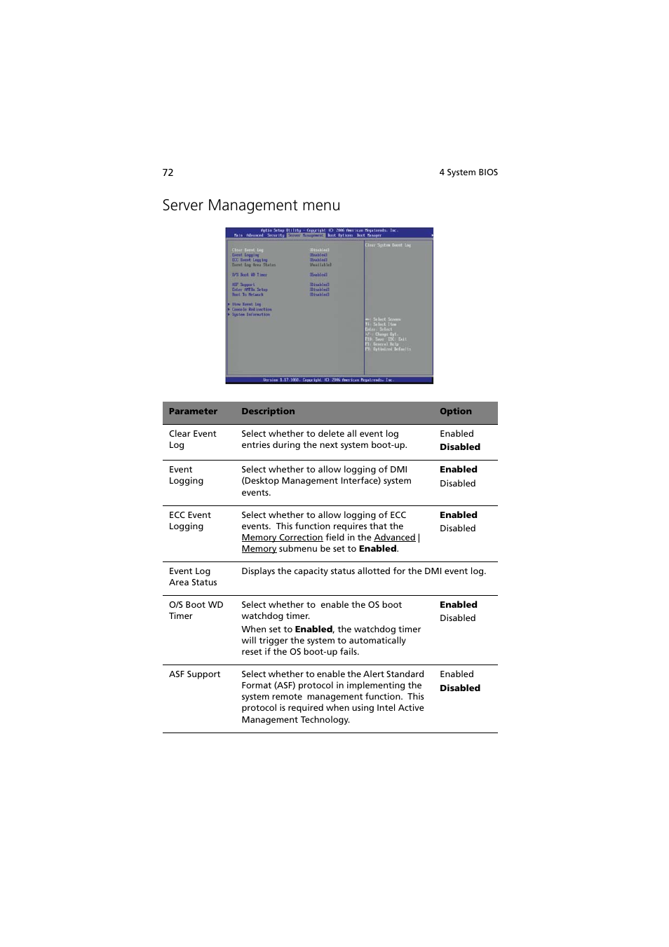 Server management menu | Acer Altos G330 Series User Manual | Page 90 / 134