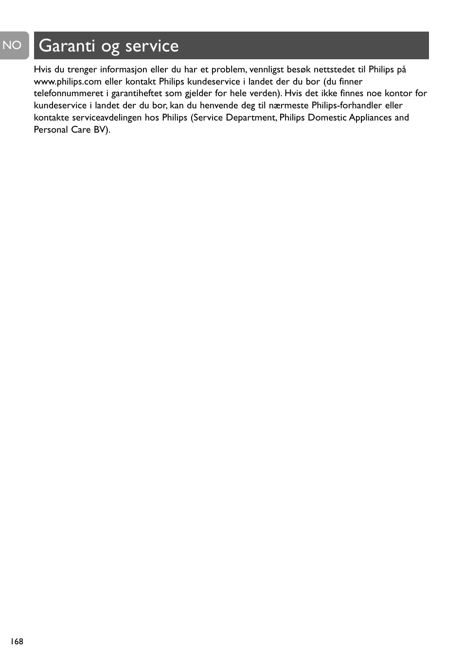Garanti og service | Philips DECT Babyphone User Manual | Page 168 / 184