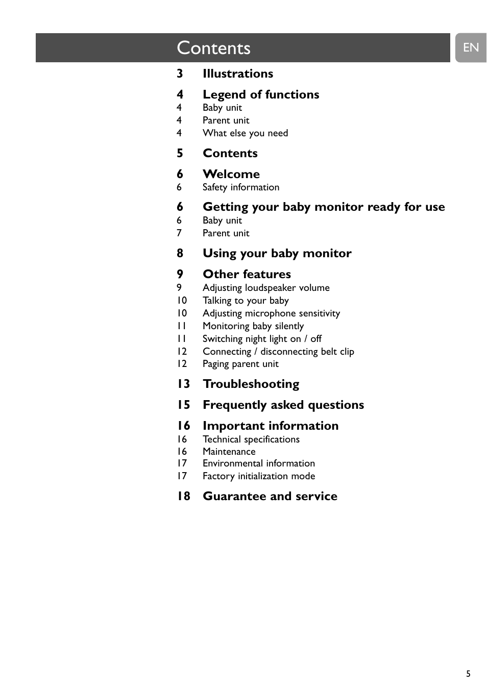 Philips DECT Babyphone User Manual | Page 5 / 184