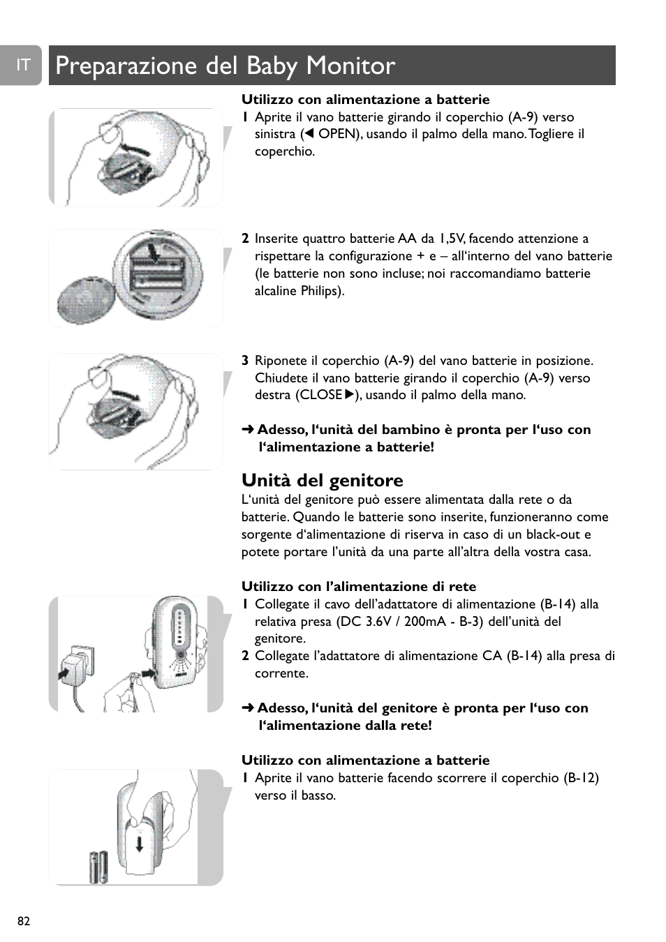 Preparazione del baby monitor, Unità del genitore | Philips DECT Babyphone User Manual | Page 82 / 184