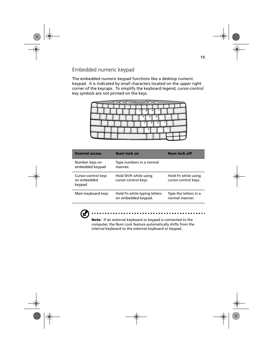 Embedded numeric keypad | Acer 100 Series User Manual | Page 29 / 94
