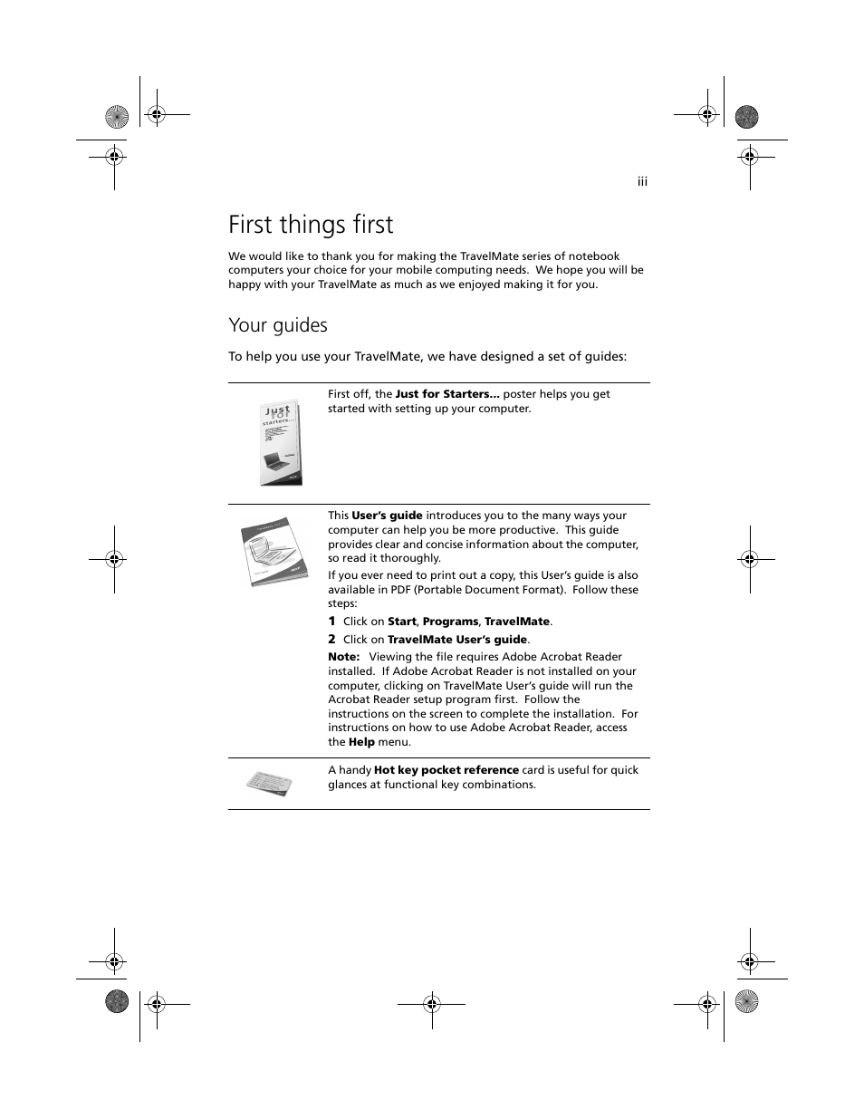 First things first, Your guides | Acer 100 Series User Manual | Page 3 / 94