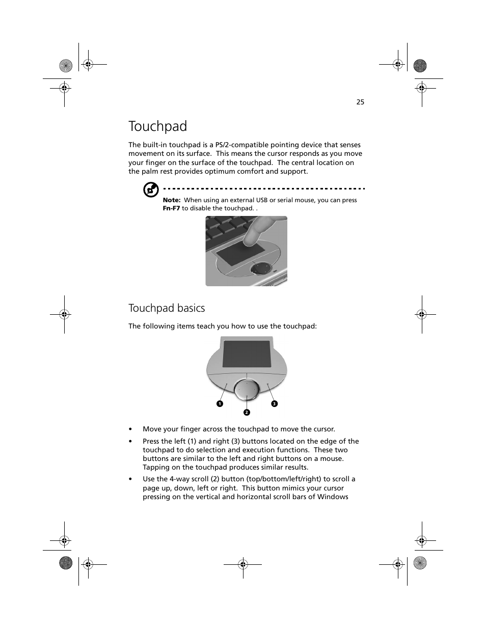 Touchpad, Touchpad basics | Acer 100 Series User Manual | Page 35 / 94