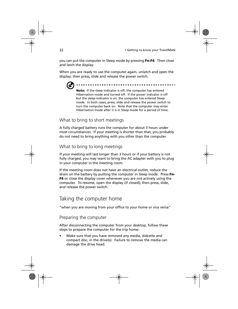 Taking the computer home | Acer 100 Series User Manual | Page 42 / 94