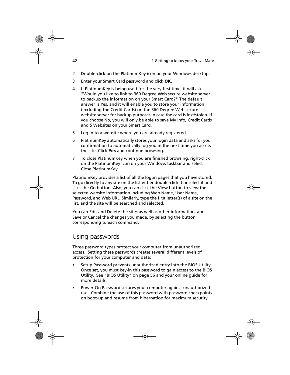 Using passwords | Acer 100 Series User Manual | Page 52 / 94