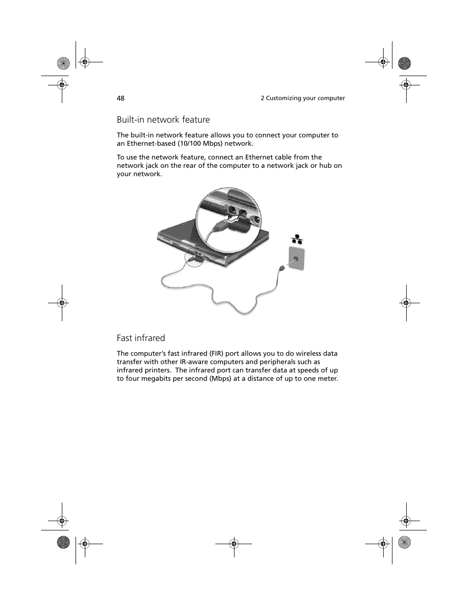Built-in network feature, Fast infrared | Acer 100 Series User Manual | Page 58 / 94