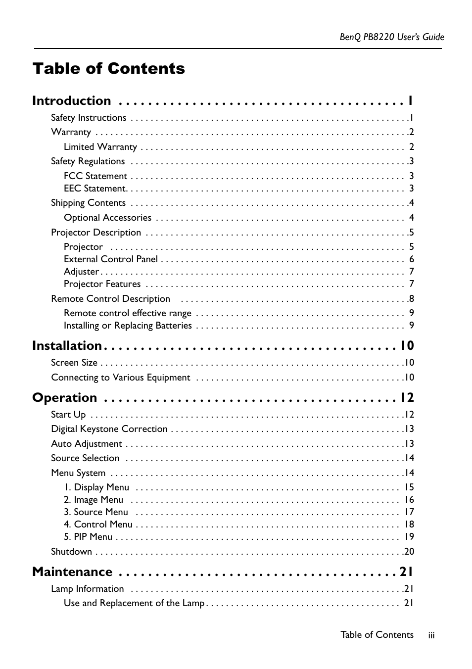 Acer PB8220 User Manual | Page 3 / 33