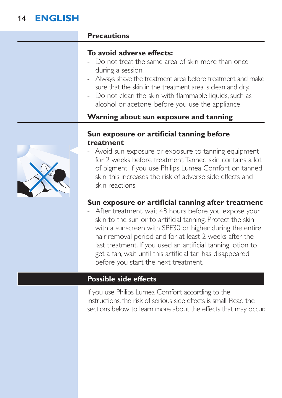 English | Philips Lumea Comfort IPL Haarentfernungssystem User Manual | Page 14 / 110