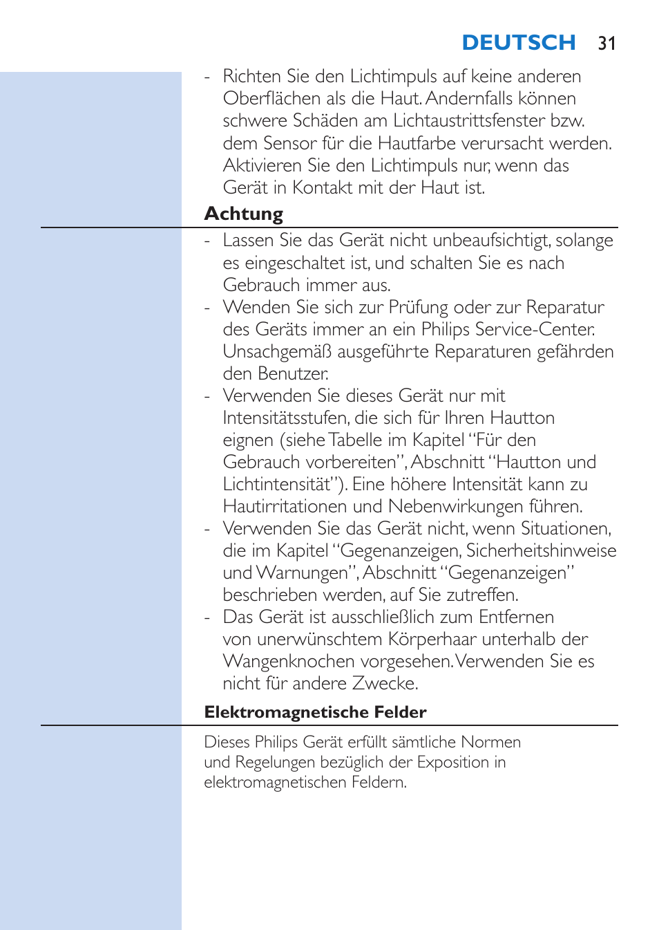 Philips Lumea Comfort IPL Haarentfernungssystem User Manual | Page 31 / 110