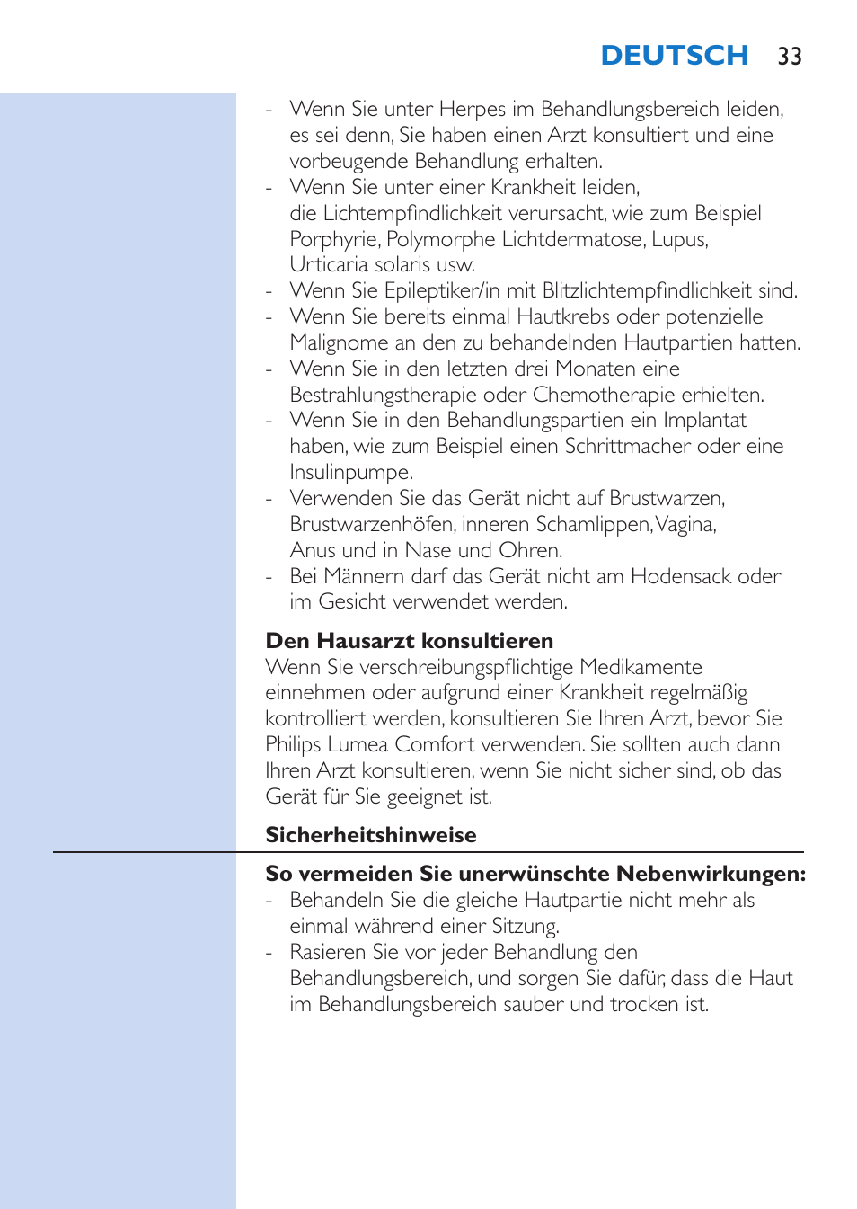 Deutsch | Philips Lumea Comfort IPL Haarentfernungssystem User Manual | Page 33 / 110