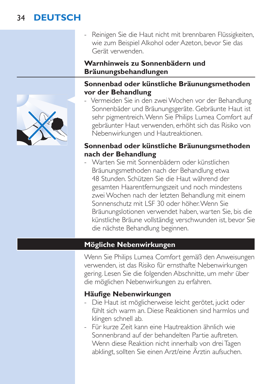 Deutsch | Philips Lumea Comfort IPL Haarentfernungssystem User Manual | Page 34 / 110