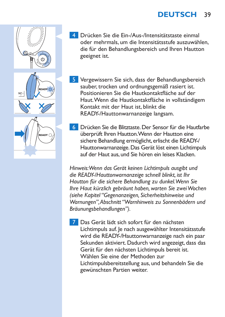 Deutsch | Philips Lumea Comfort IPL Haarentfernungssystem User Manual | Page 39 / 110