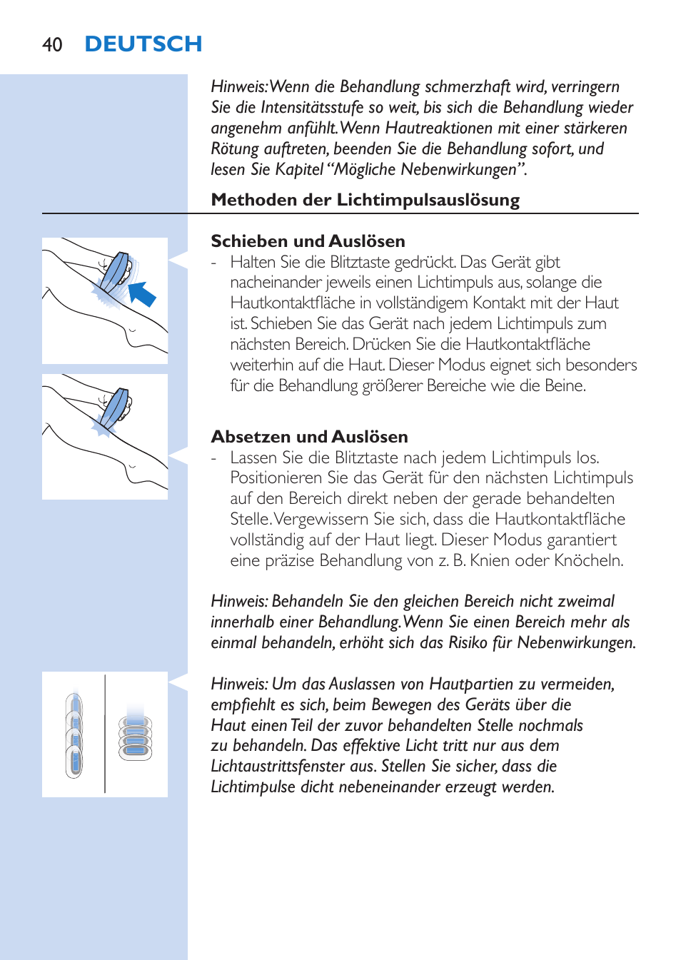 Deutsch | Philips Lumea Comfort IPL Haarentfernungssystem User Manual | Page 40 / 110