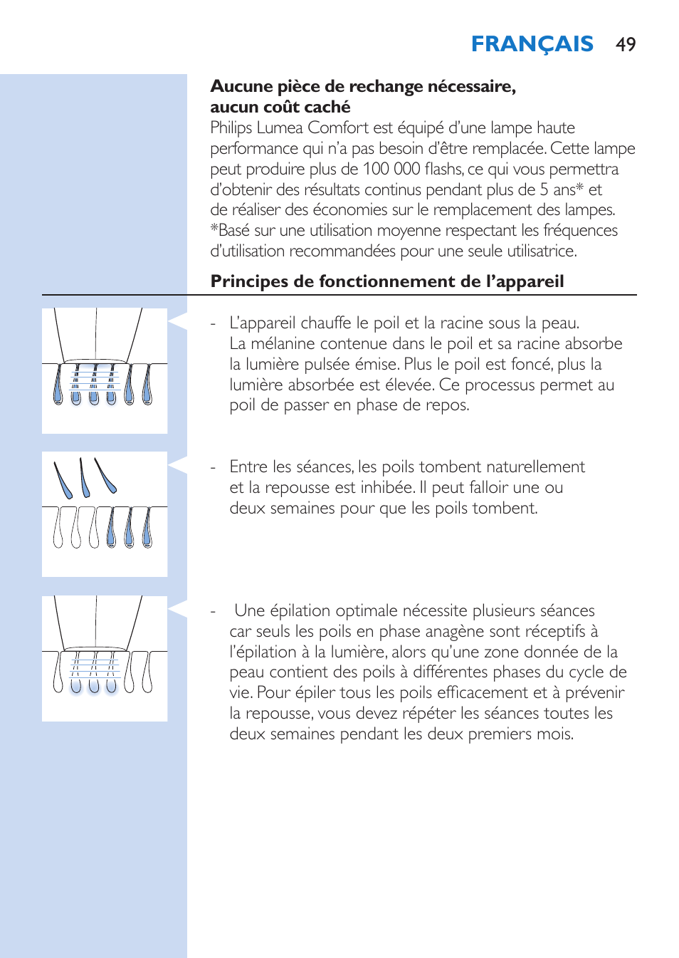 Français | Philips Lumea Comfort IPL Haarentfernungssystem User Manual | Page 49 / 110