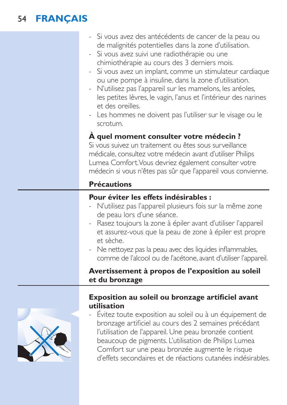 Français | Philips Lumea Comfort IPL Haarentfernungssystem User Manual | Page 54 / 110