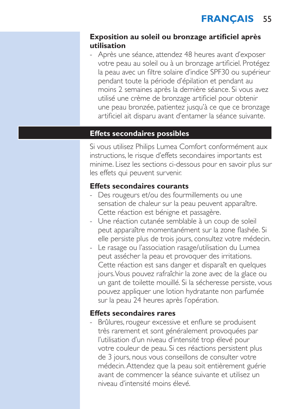 Français | Philips Lumea Comfort IPL Haarentfernungssystem User Manual | Page 55 / 110