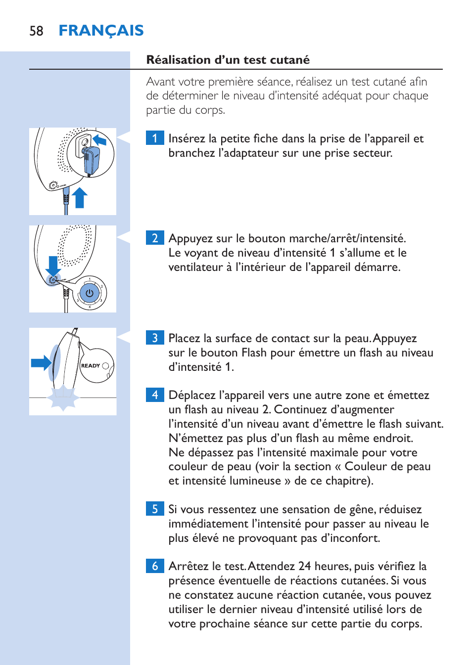 Français | Philips Lumea Comfort IPL Haarentfernungssystem User Manual | Page 58 / 110