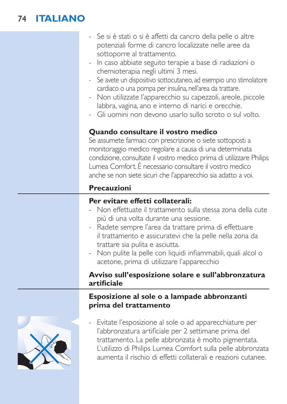 Italiano | Philips Lumea Comfort IPL Haarentfernungssystem User Manual | Page 74 / 110