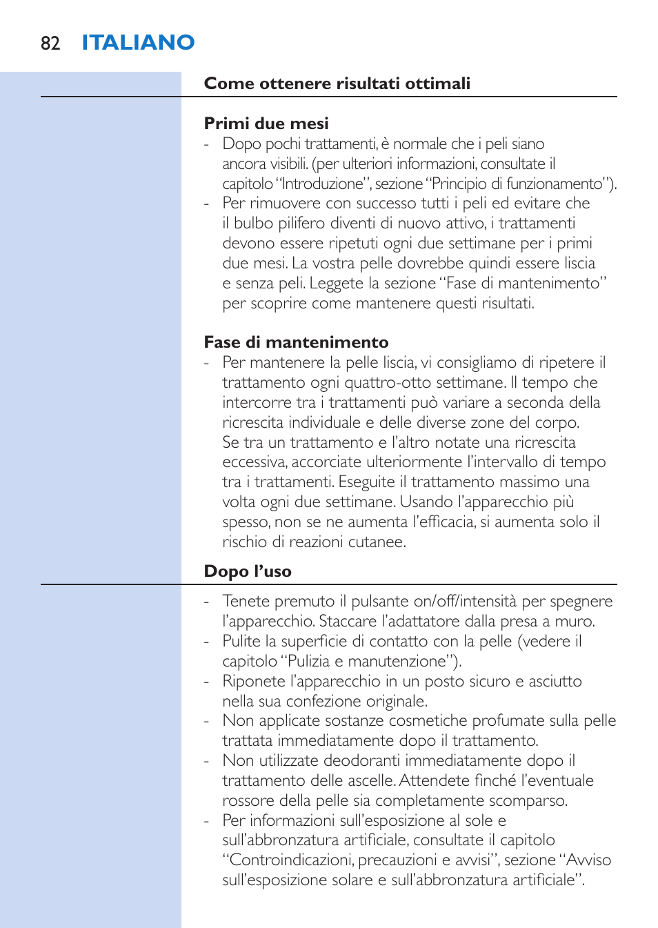 Italiano | Philips Lumea Comfort IPL Haarentfernungssystem User Manual | Page 82 / 110