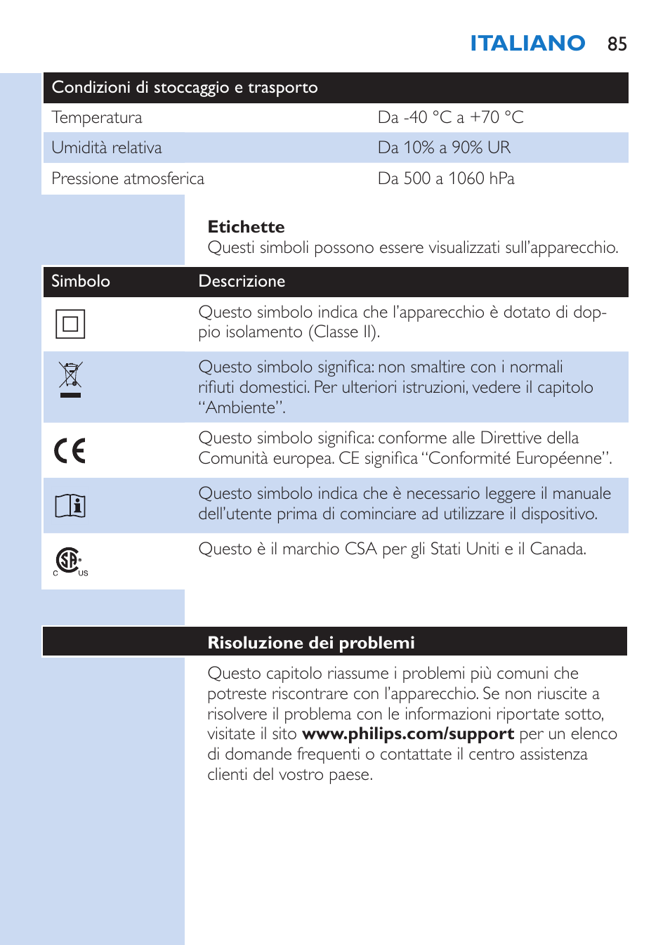 Italiano | Philips Lumea Comfort IPL Haarentfernungssystem User Manual | Page 85 / 110