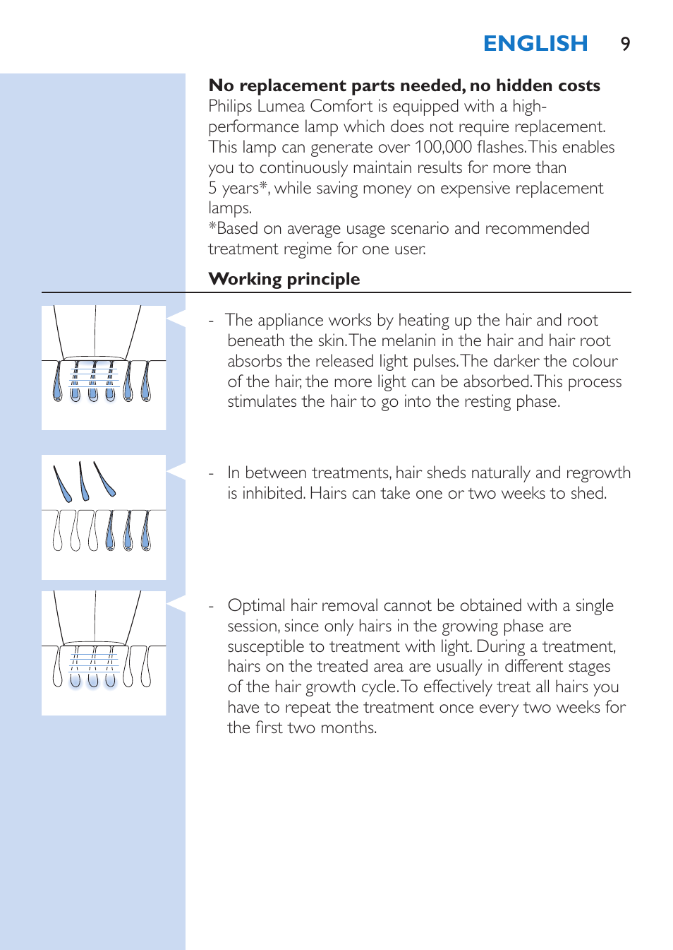 English | Philips Lumea Comfort IPL Haarentfernungssystem User Manual | Page 9 / 110