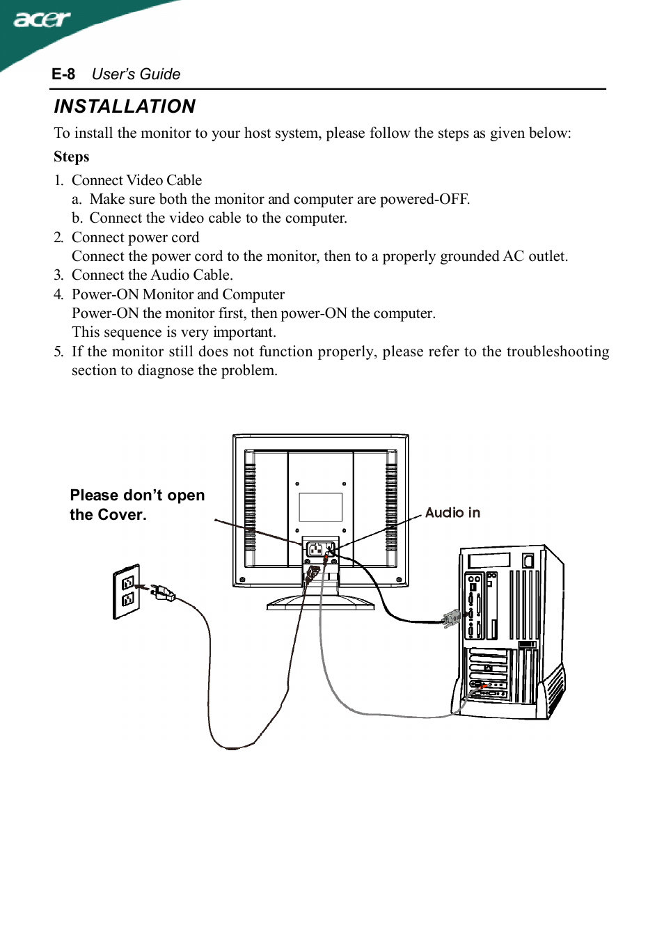 Installation | Acer AL1702 User Manual | Page 10 / 17