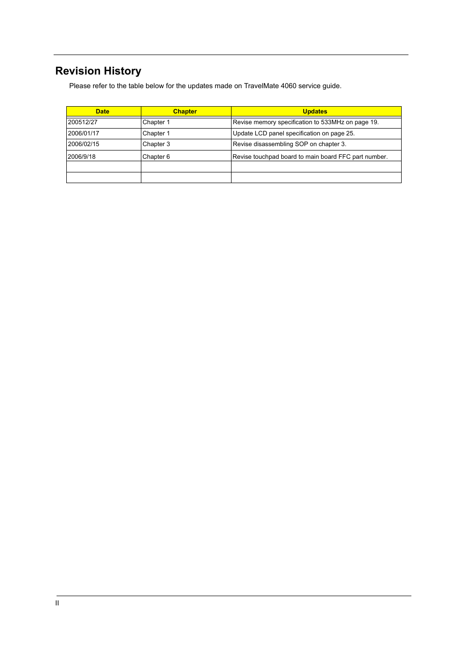 Revision history | Acer 4060 User Manual | Page 2 / 99