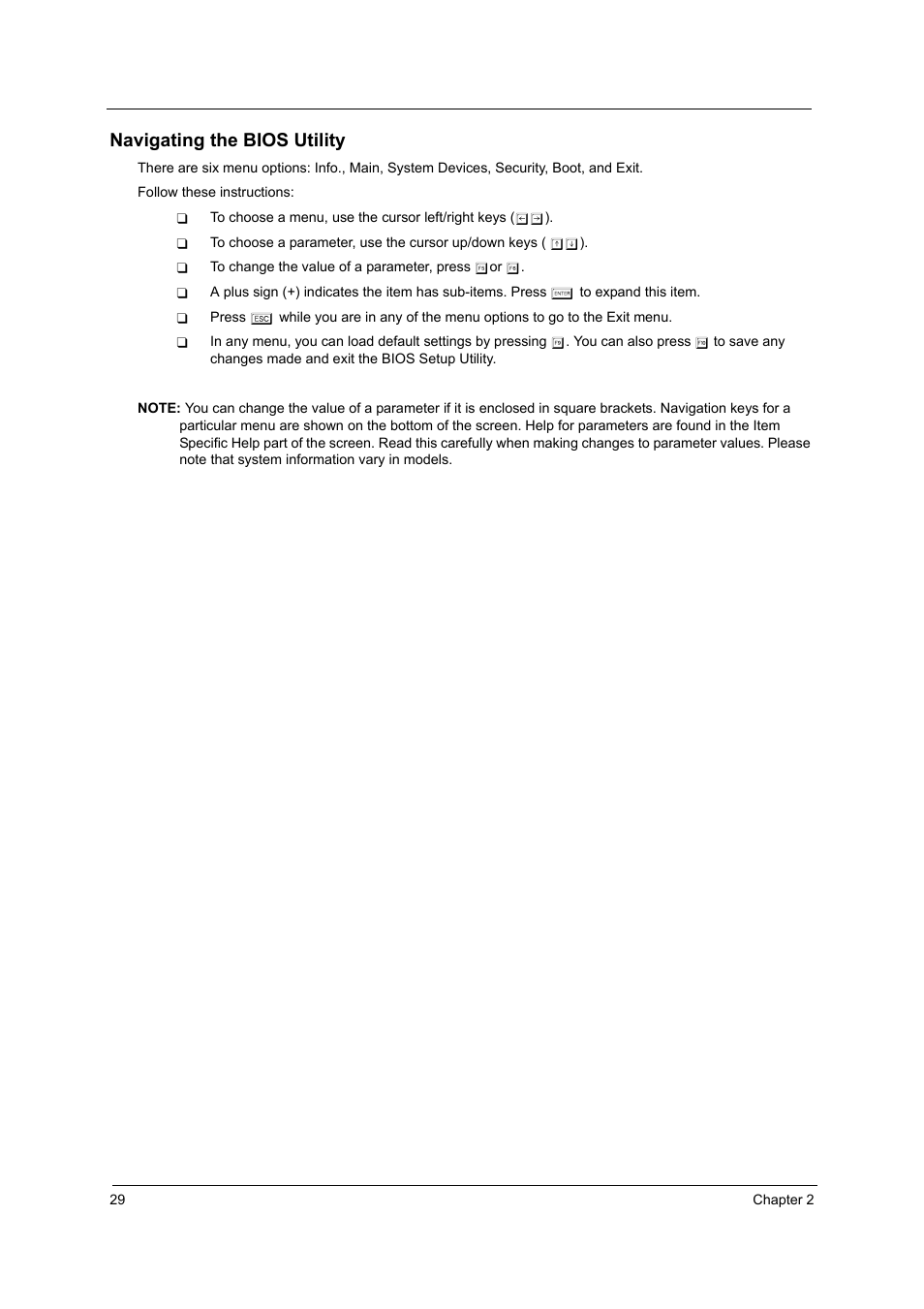 Navigating the bios utility | Acer 4060 User Manual | Page 38 / 99