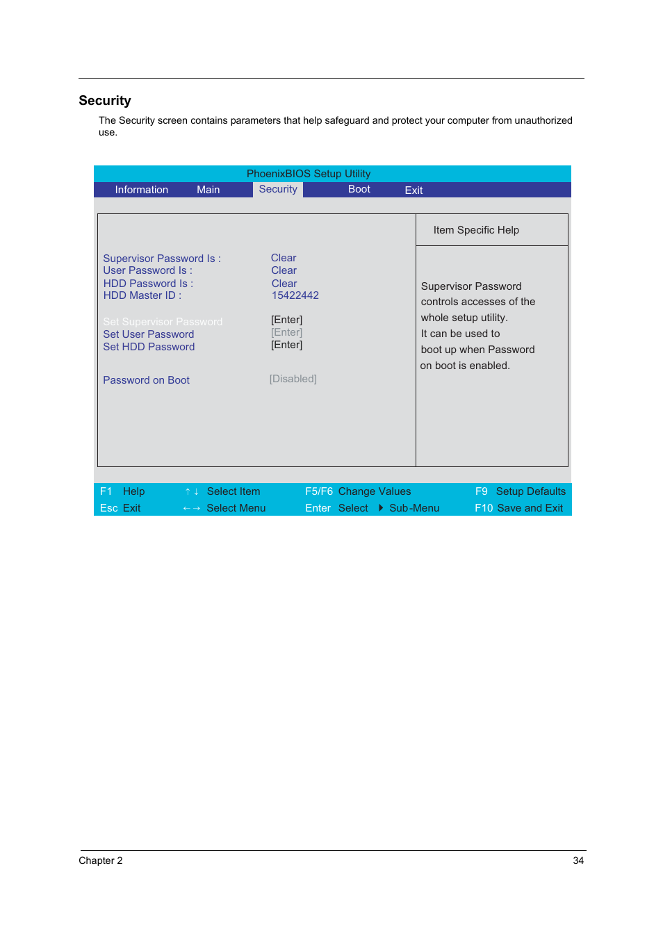 Security | Acer 4060 User Manual | Page 43 / 99