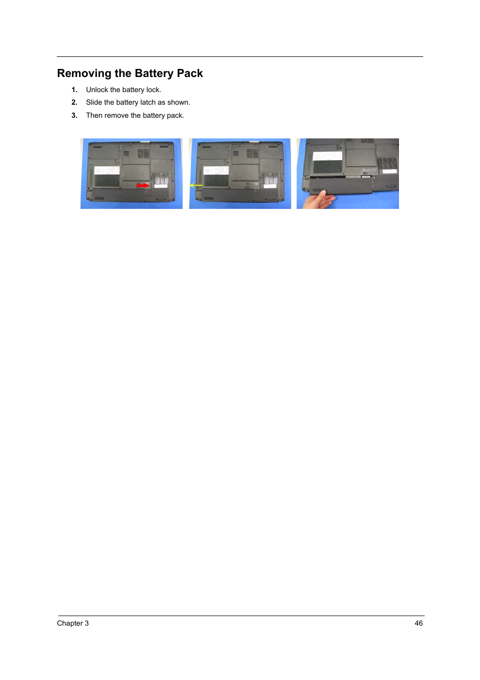 Removing the battery pack | Acer 4060 User Manual | Page 55 / 99