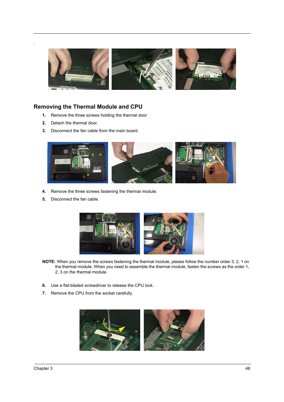 Removing the thermal module and cpu | Acer 4060 User Manual | Page 57 / 99