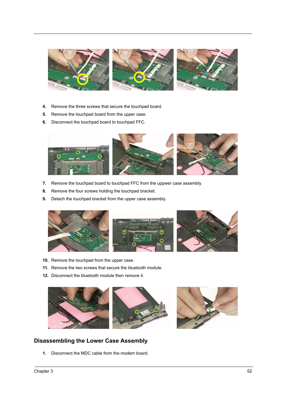 Disassembling the lower case assembly | Acer 4060 User Manual | Page 61 / 99