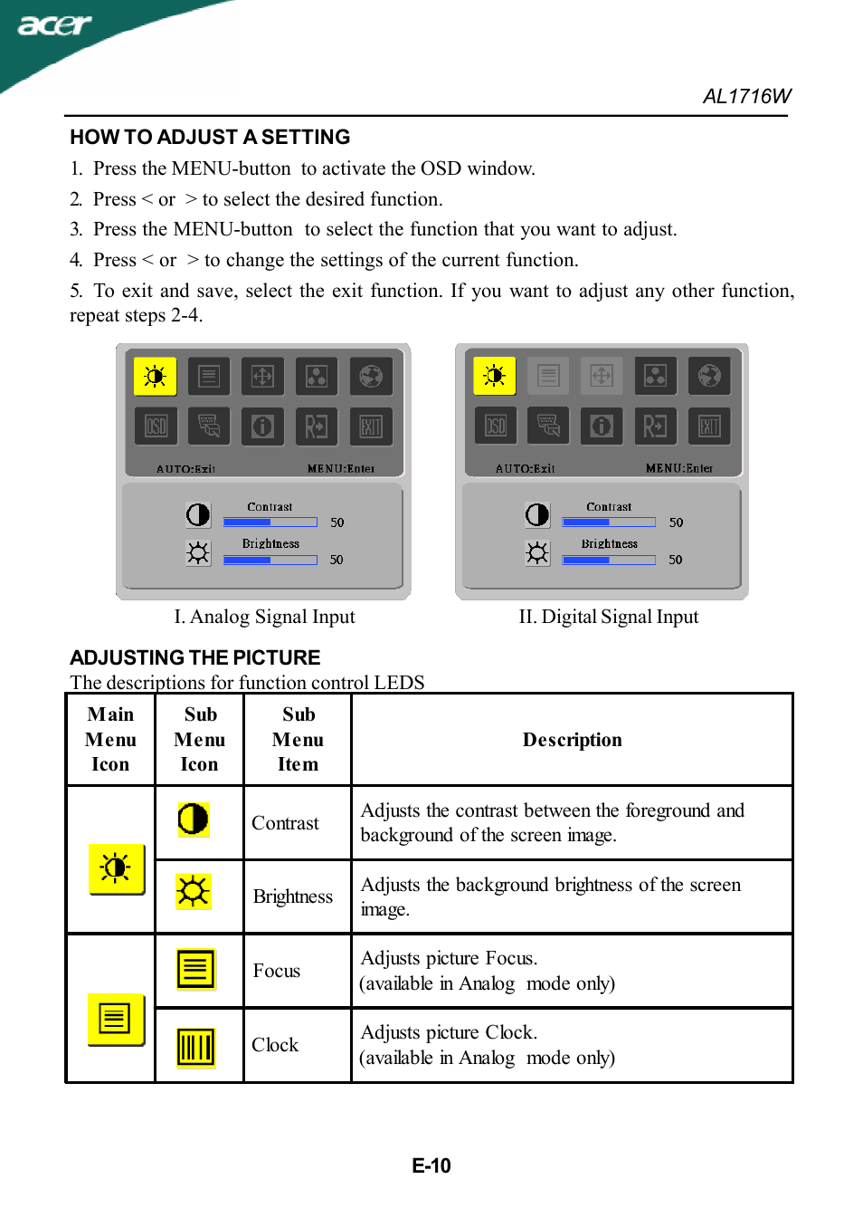 Acer AL1716W User Manual | Page 11 / 17