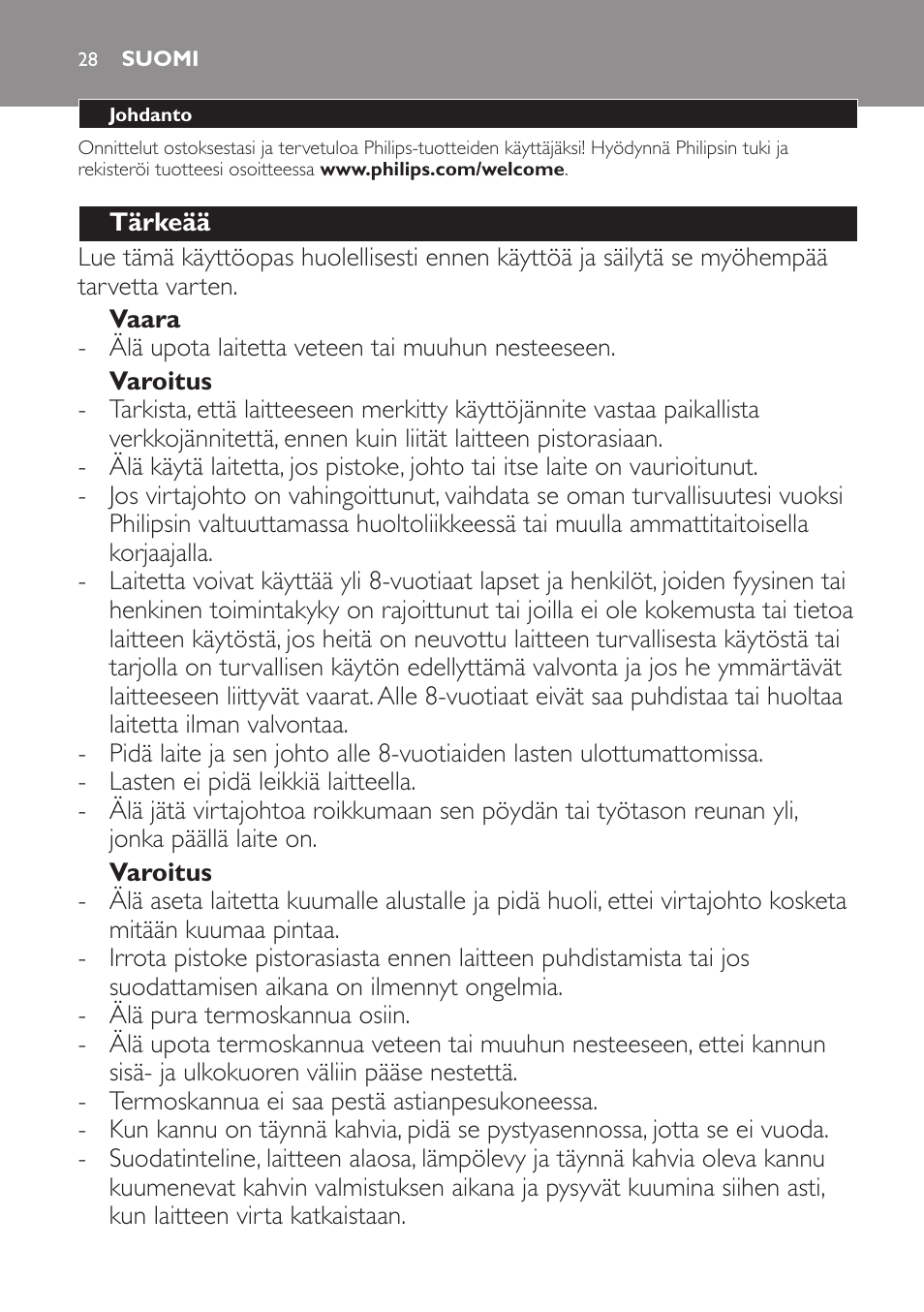 Suomi | Philips Intense Kaffeemaschine User Manual | Page 28 / 68