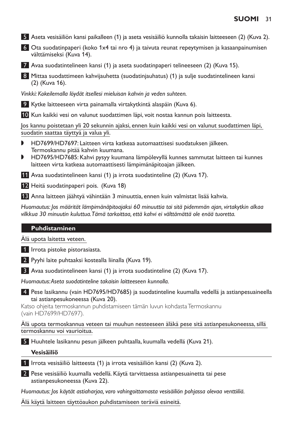 Philips Intense Kaffeemaschine User Manual | Page 31 / 68