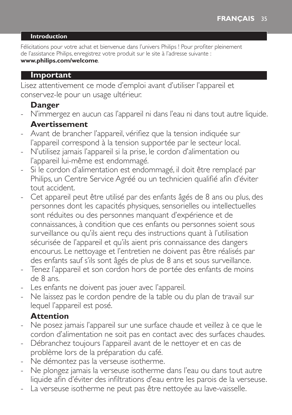 Français, Français 35 | Philips Intense Kaffeemaschine User Manual | Page 35 / 68